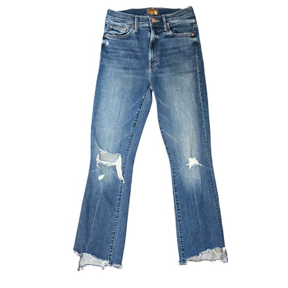 MOTHER The Insider Crop Step Chew Denim Jeans Dancing On Coals Distressed Sz 26 - Picture 2 of 12